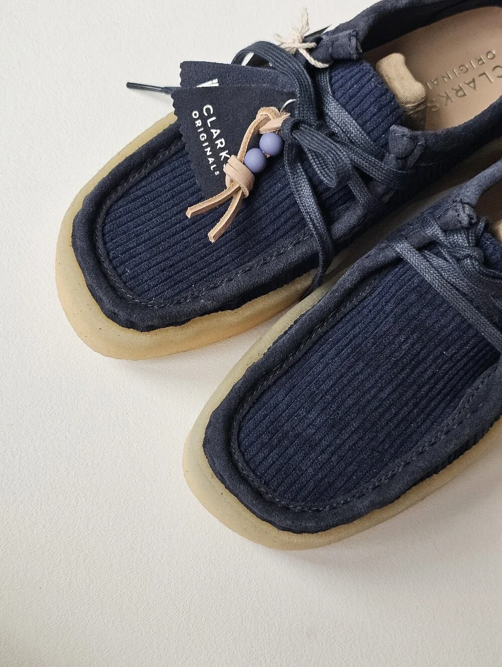 NWT Clarks Originals Wallabee Cup Navy Cord Platform Crepe Shoes Size 9